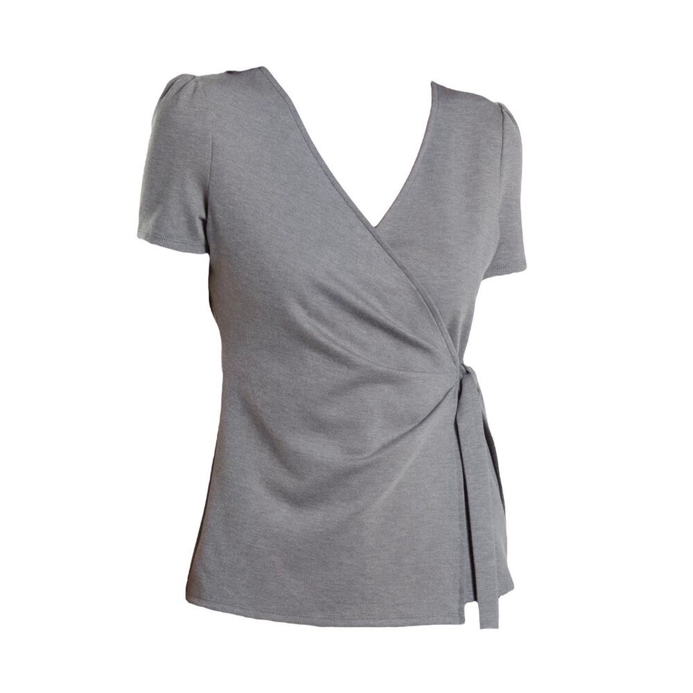 Halogen Wrap Short Sleeve Work Top Dark Grey - Medium